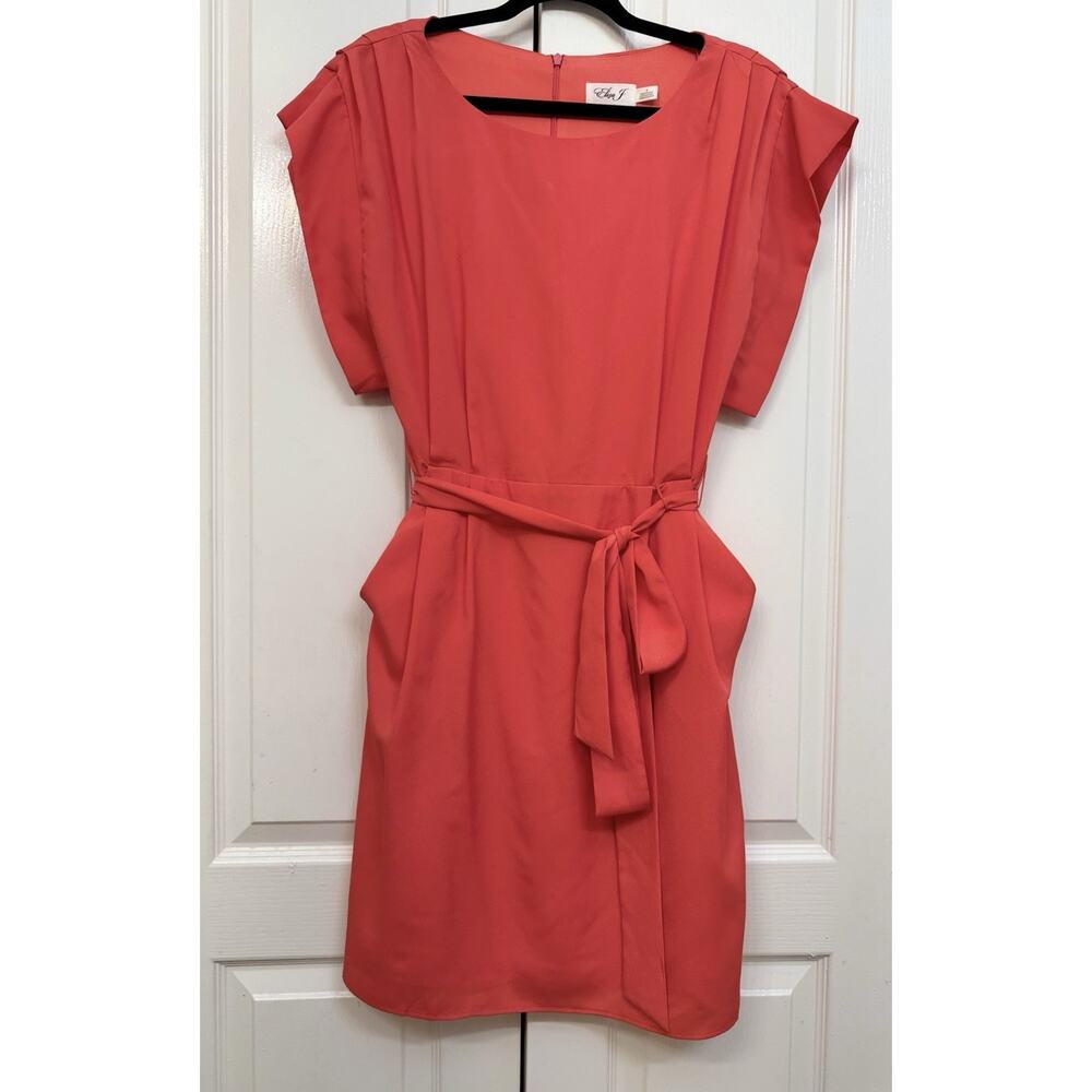 Eliza J Pleated Belted Sheath Coral Dress with Pockets | Sz. 8| Comfortable‎